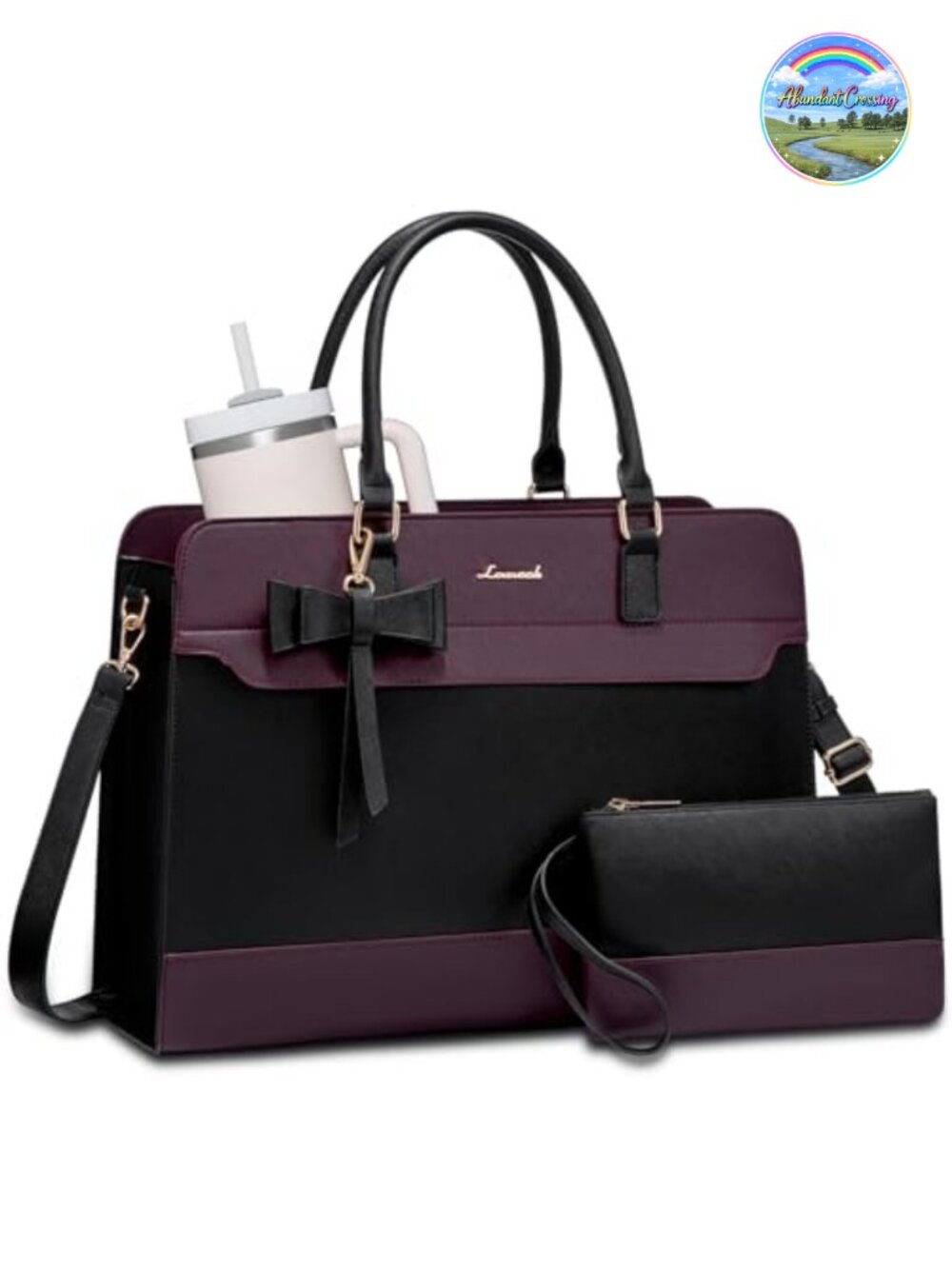 LOVEVOOK Laptop Tote Bag for Women, Leather Work Bag, Waterproof Business